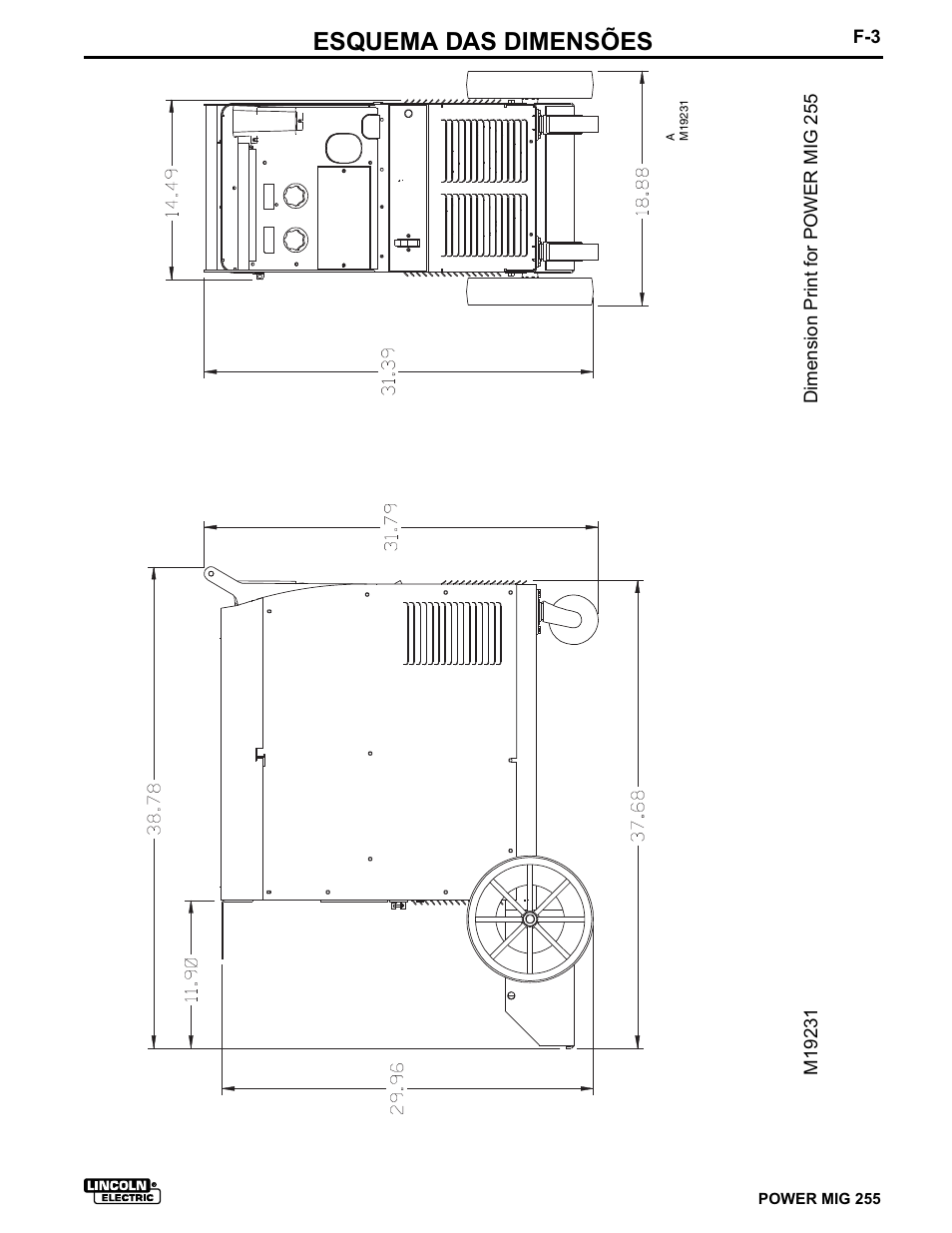 Esquema das dimensões | Lincoln Electric IMT636 POWER MIG 255 User Manual | Page 35 / 41