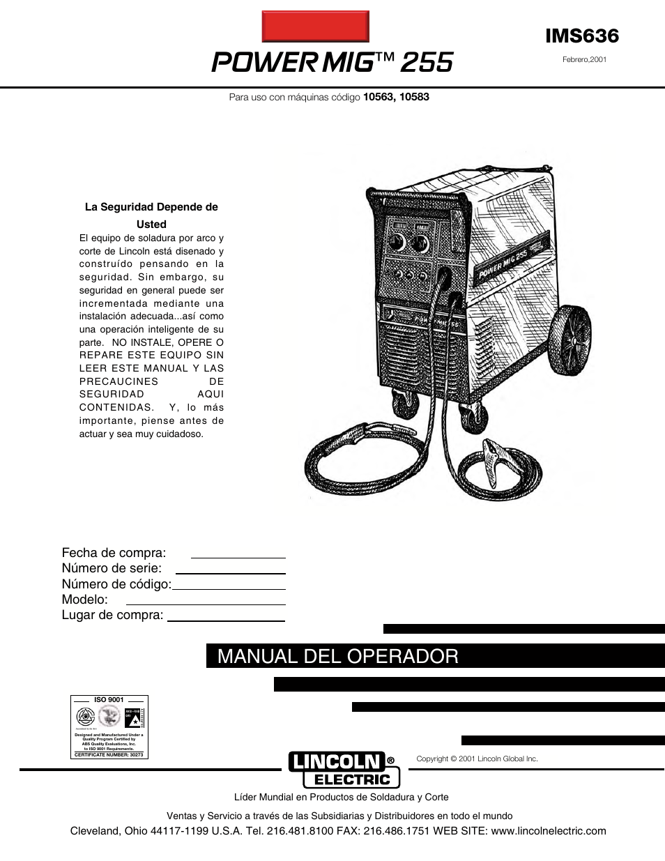 Lincoln Electric IMT636 POWER MIG 255 User Manual | 40 pages