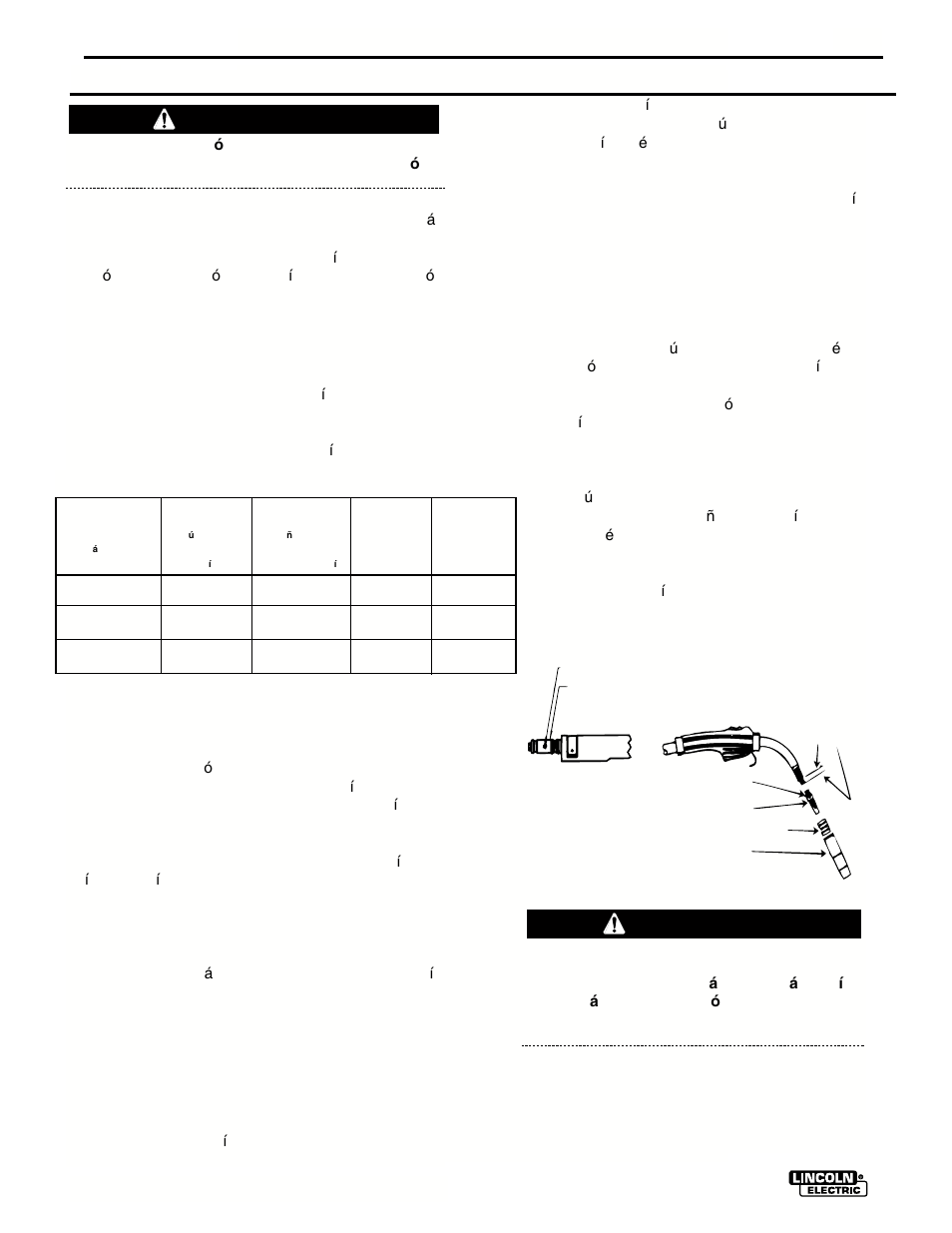 Mantenimiento, Remocion y reemplazo de la guia, Precaucion | Lincoln Electric IMT636 POWER MIG 255 User Manual | Page 26 / 40