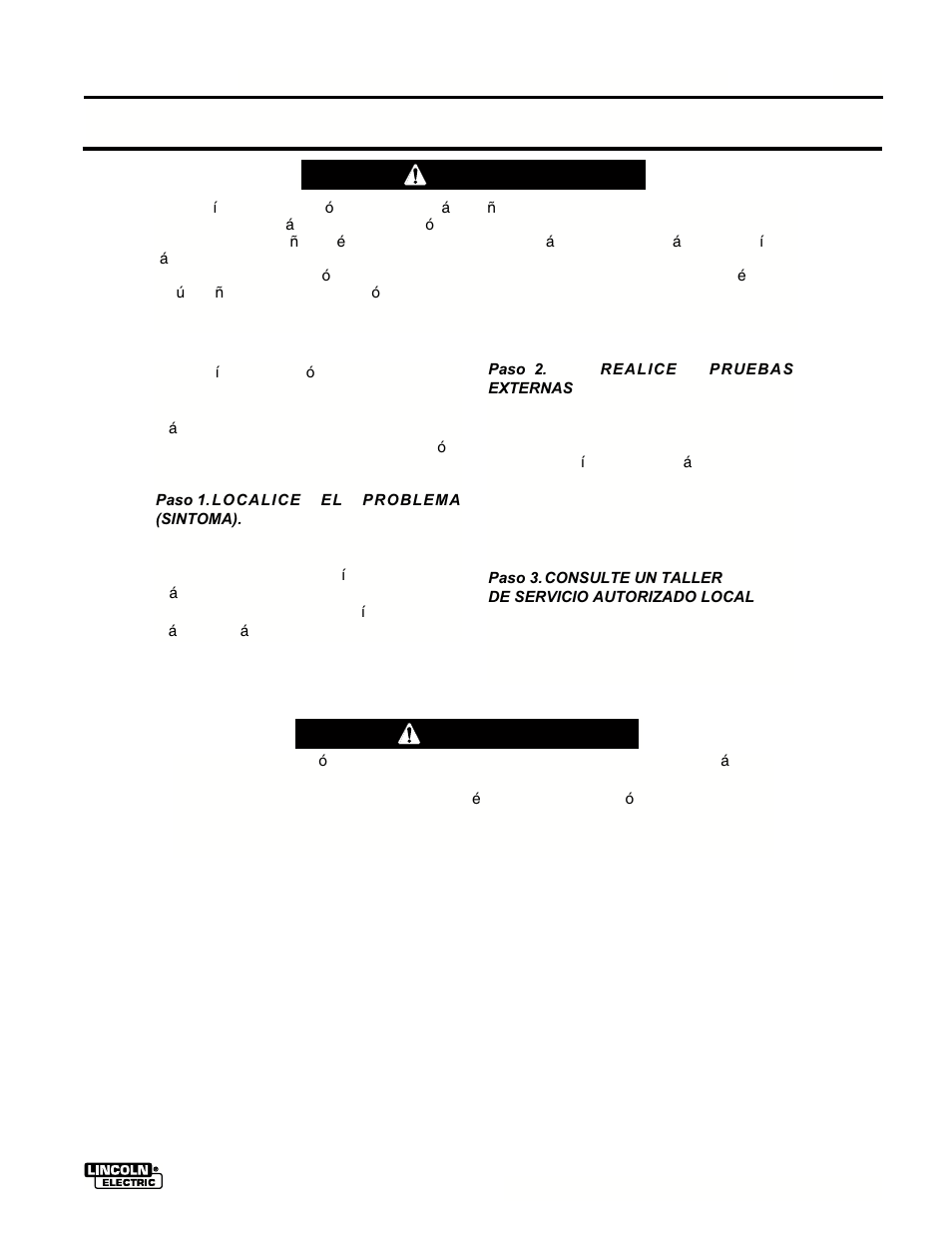 Localizacion de averias, Como utilizar la guia de localizacion de averias, Advertencia | Precaucion | Lincoln Electric IMT636 POWER MIG 255 User Manual | Page 29 / 40