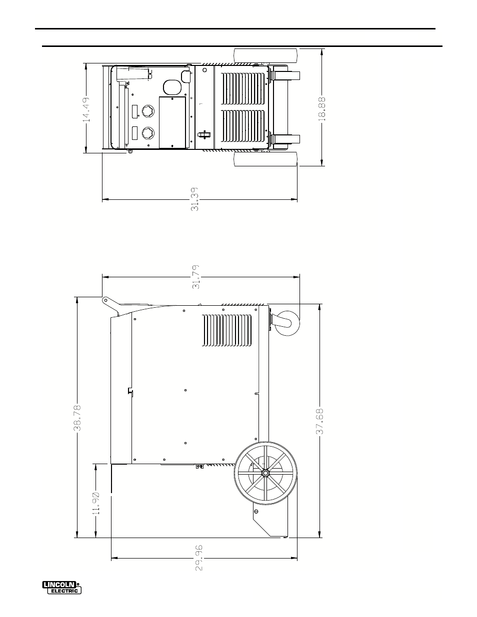 Dibujo de dimensiones | Lincoln Electric IMT636 POWER MIG 255 User Manual | Page 35 / 40