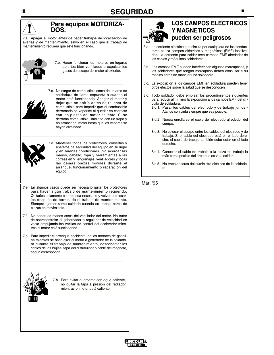 Seguridad, Para equipos motoriza- dos | Lincoln Electric IMT636 POWER MIG 255 User Manual | Page 4 / 40