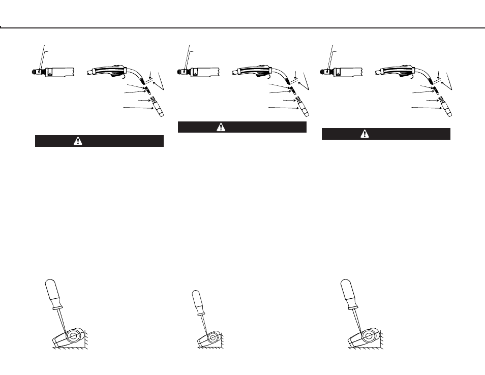 Advertencia warning avertissement, Maintenance mantenimiento entretien, Gun handle disassembly | Démontage de la poignée du pistolet, Desensamble del mango de la antorcha | Lincoln Electric IMT864 POWER MIG 255C User Manual | Page 43 / 58