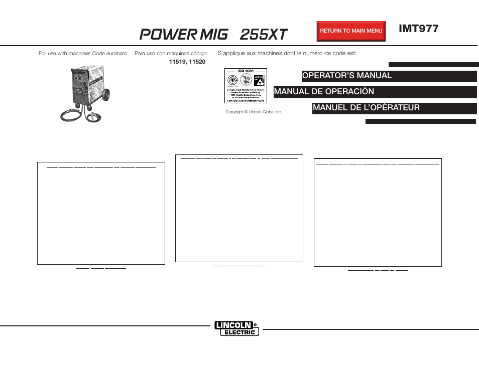 Lincoln Electric IMT977 POWER MIG 255XT User Manual | 59 pages