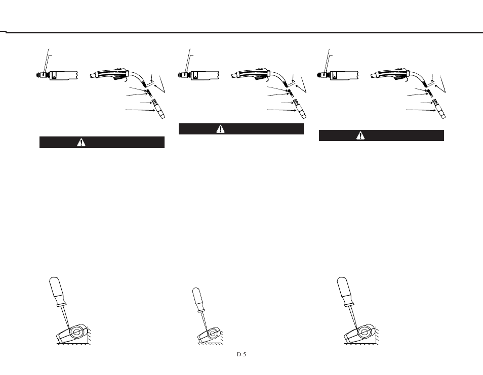 Advertencia warning avertissement, Maintenance mantenimiento entretien, Gun handle disassembly | Démontage de la poignée du pistolet, Desensamble del mango de la antorcha | Lincoln Electric IMT977 POWER MIG 255XT User Manual | Page 46 / 59