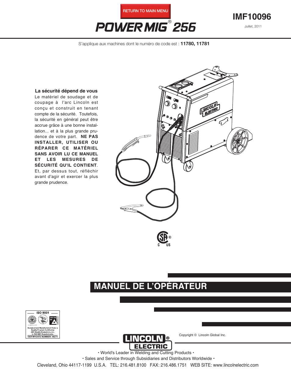 Lincoln Electric IM10096 POWER MIG 256 User Manual | 38 pages
