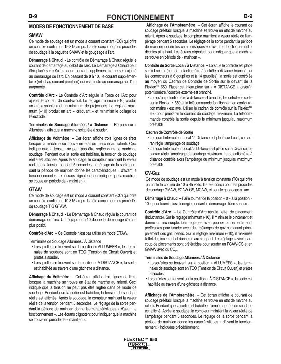 Fonctionnement | Lincoln Electric IM10132 FLEXTEC 650 User Manual | Page 23 / 36