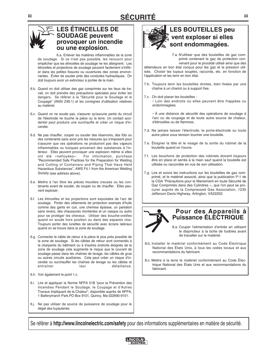 Sécurité, Pour des appareils à puissance électrique | Lincoln Electric IM10132 FLEXTEC 650 User Manual | Page 4 / 36
