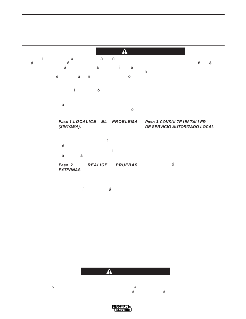 Localizacion de averias, Precaucion, Como utilizar la guia de localizacion de averias | Advertencia | Lincoln Electric IM306 IDEALARC DC-600 User Manual | Page 35 / 51