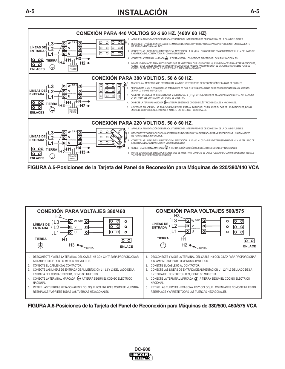 Instalación, L3 l2 l1, Dc-600 | Lincoln Electric IM642 IDEALARC DC-600 User Manual | Page 13 / 56