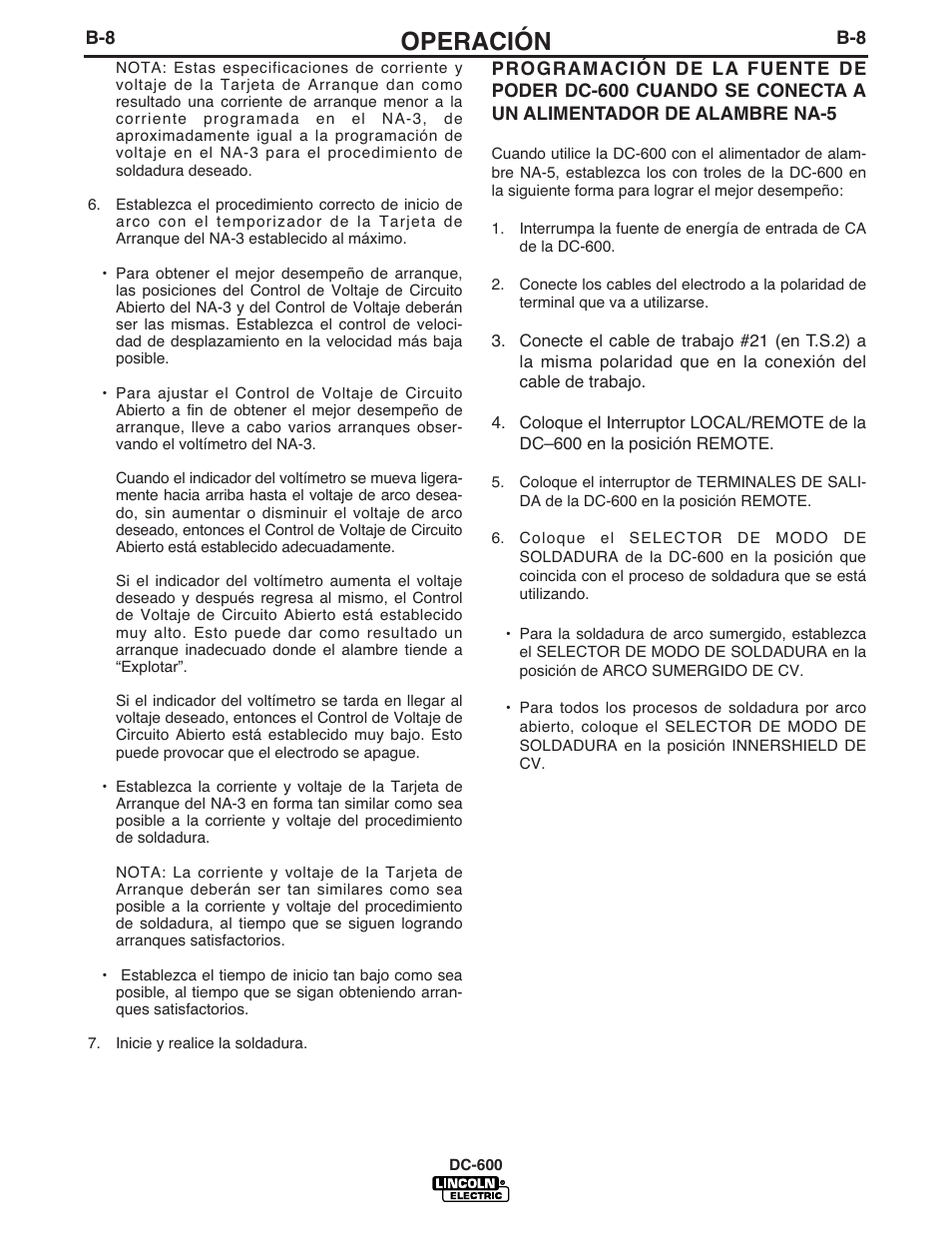 Operación | Lincoln Electric IM642 IDEALARC DC-600 User Manual | Page 24 / 56