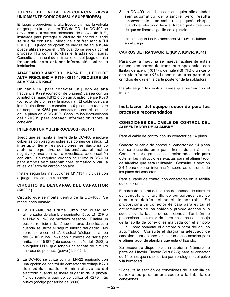 Lincoln Electric IM474 IDEALARC DC-400 User Manual | Page 22 / 51