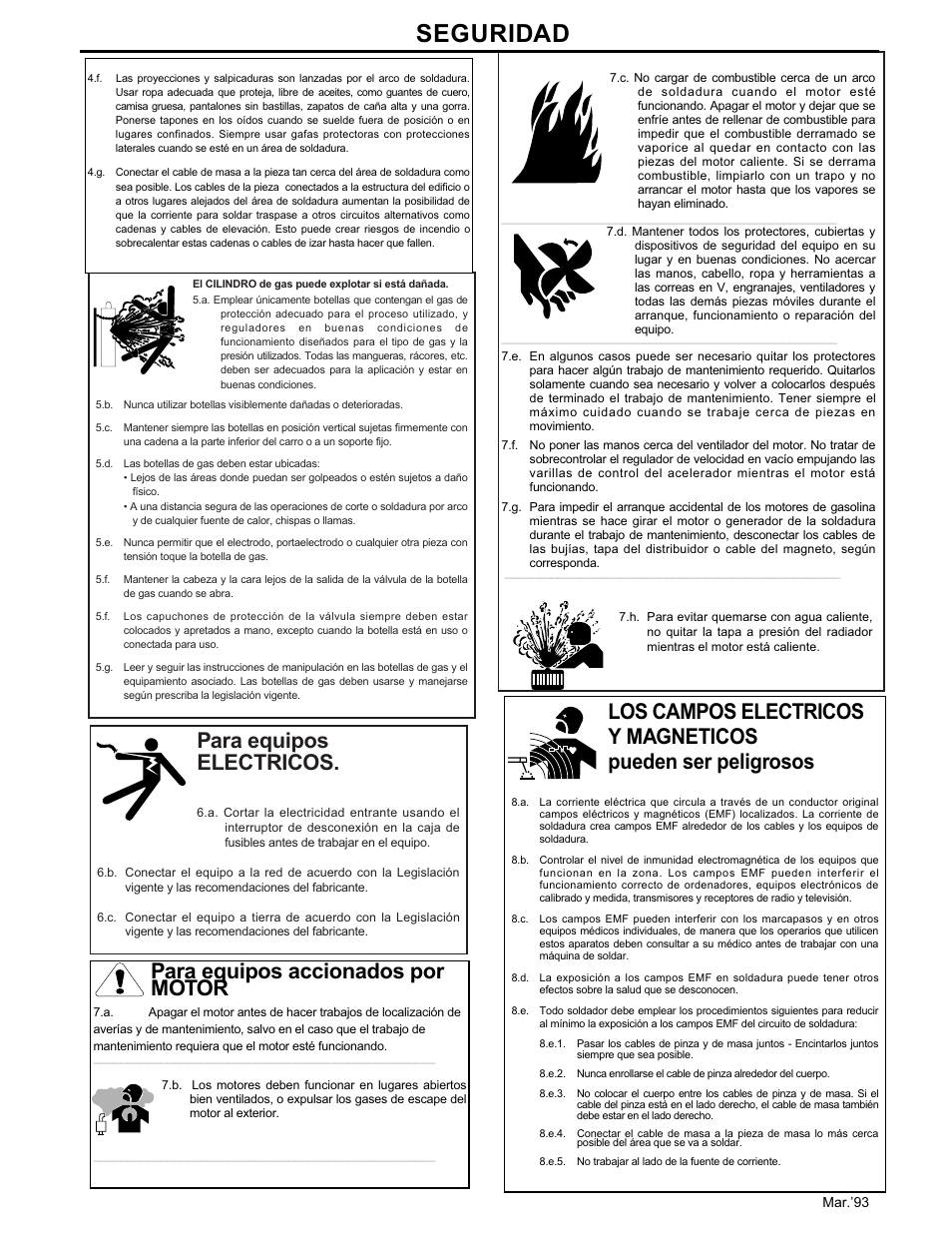 Seguridad, Para equipos electricos, Para equipos accionados por motor | Lincoln Electric IM474 IDEALARC DC-400 User Manual | Page 3 / 51