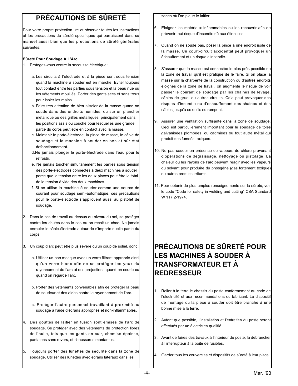 Précautions de sûreté | Lincoln Electric IM474 IDEALARC DC-400 User Manual | Page 4 / 51