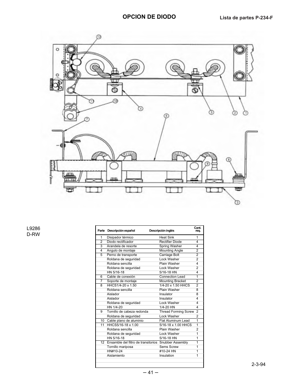 Opcion de diodo, Lista de partes p-234-f | Lincoln Electric IM474 IDEALARC DC-400 User Manual | Page 41 / 51