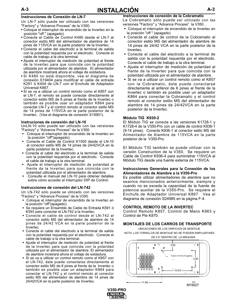 Instalación | Lincoln Electric IM679 INVERTEC V350-PRO User Manual | Page 10 / 40