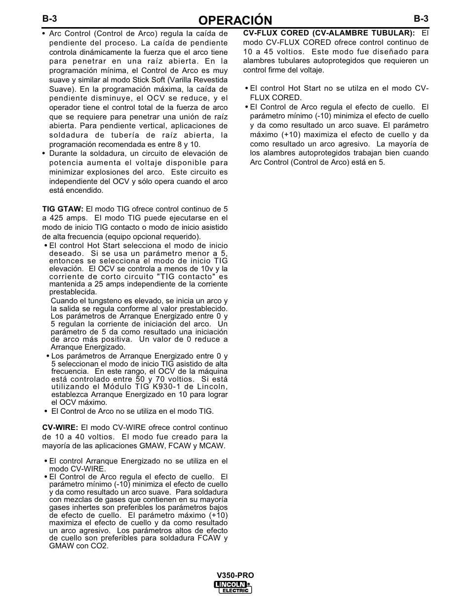 Operación | Lincoln Electric IM679 INVERTEC V350-PRO User Manual | Page 14 / 40