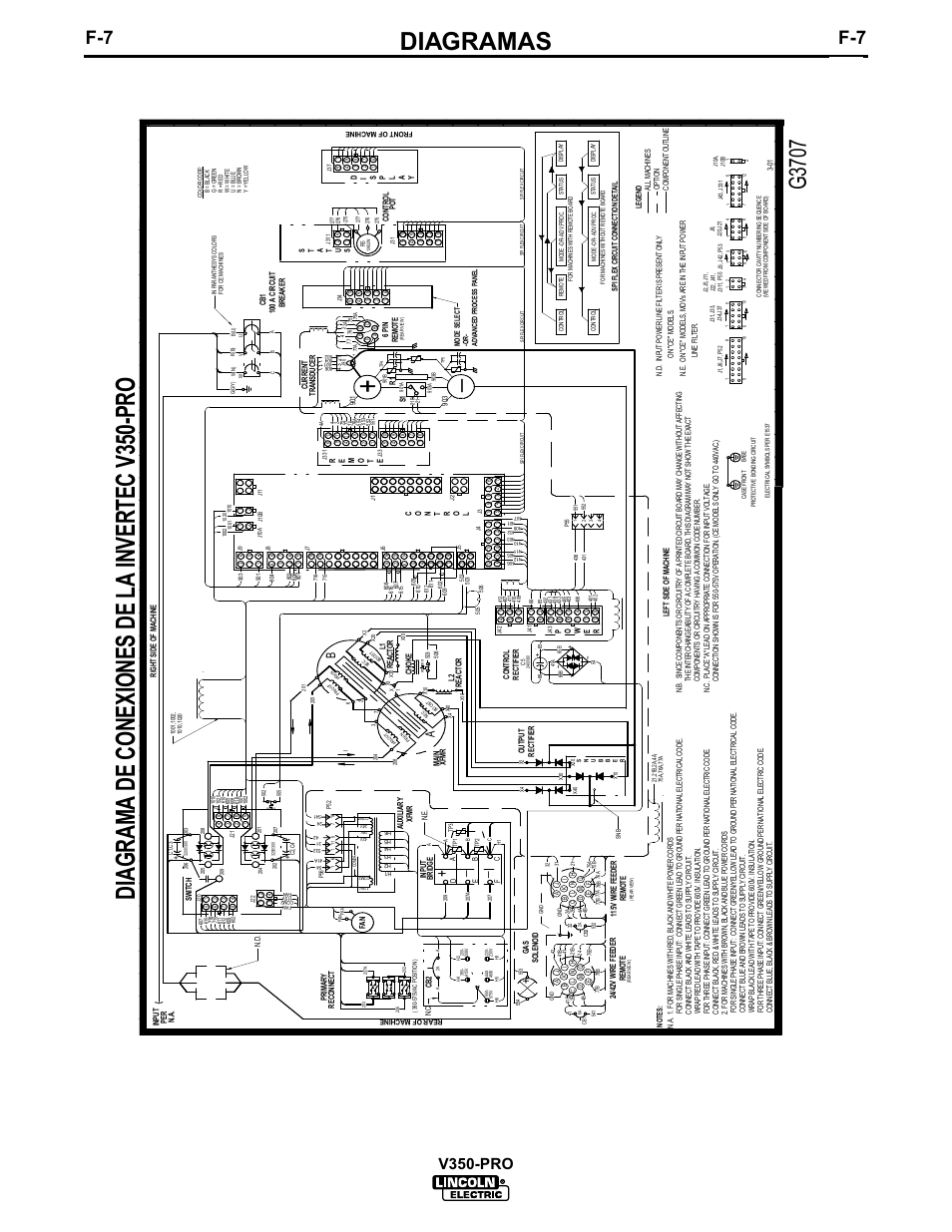 Diagrama de conexiones de la invertec v350-pro, Diagramas, G3707 | V350-pro | Lincoln Electric IM679 INVERTEC V350-PRO User Manual | Page 34 / 40