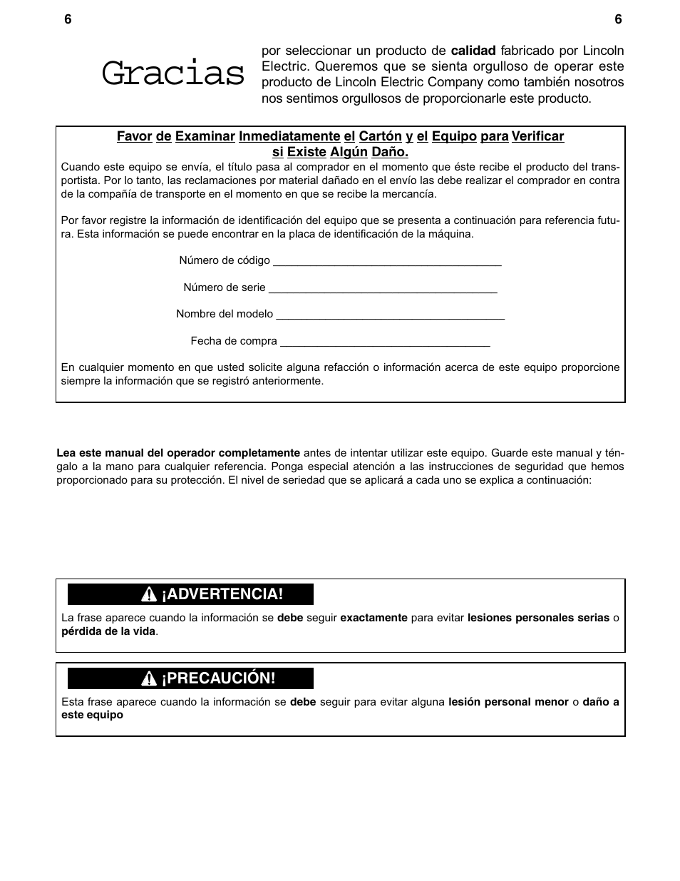 Gracias | Lincoln Electric IM679 INVERTEC V350-PRO User Manual | Page 6 / 40