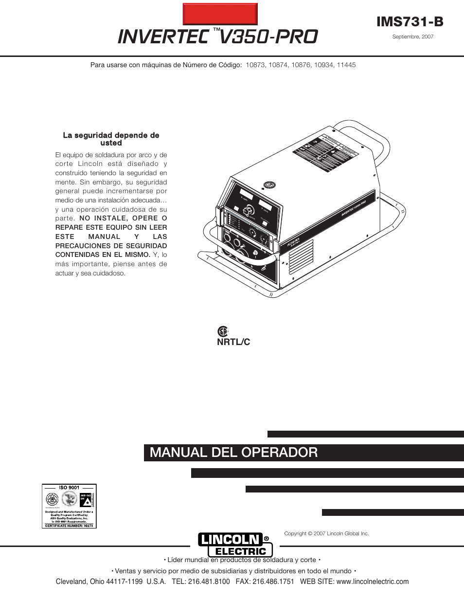 Lincoln Electric IM731 INVERTEC V350-PRO User Manual | 39 pages