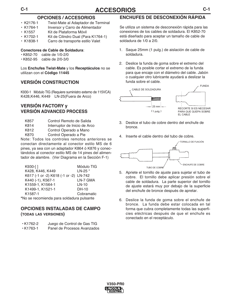 Accesorios | Lincoln Electric IM731 INVERTEC V350-PRO User Manual | Page 22 / 39