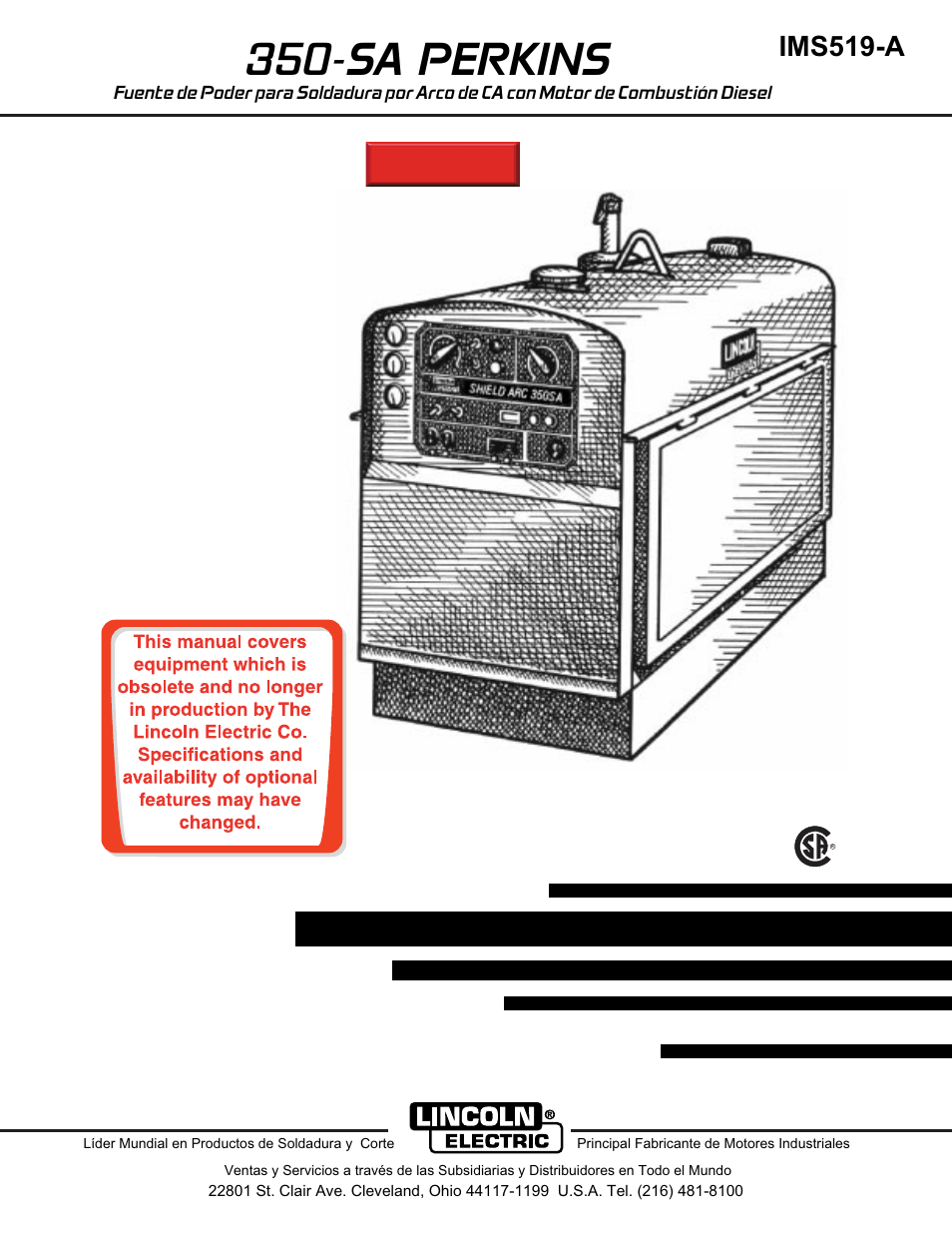 Lincoln Electric IM519 350-SA PERKINS User Manual | 39 pages