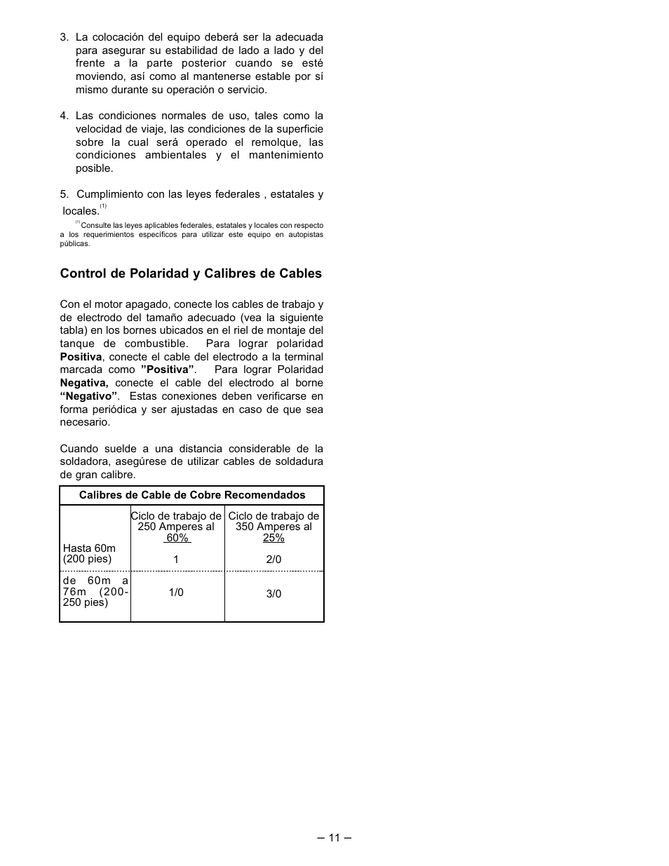 Control de polaridad y calibres de cables | Lincoln Electric IM519 350-SA PERKINS User Manual | Page 12 / 39