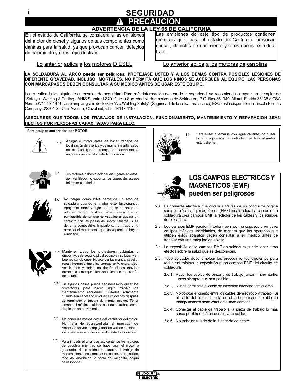 Seguridad, Precaucion | Lincoln Electric IM519 350-SA PERKINS User Manual | Page 2 / 39