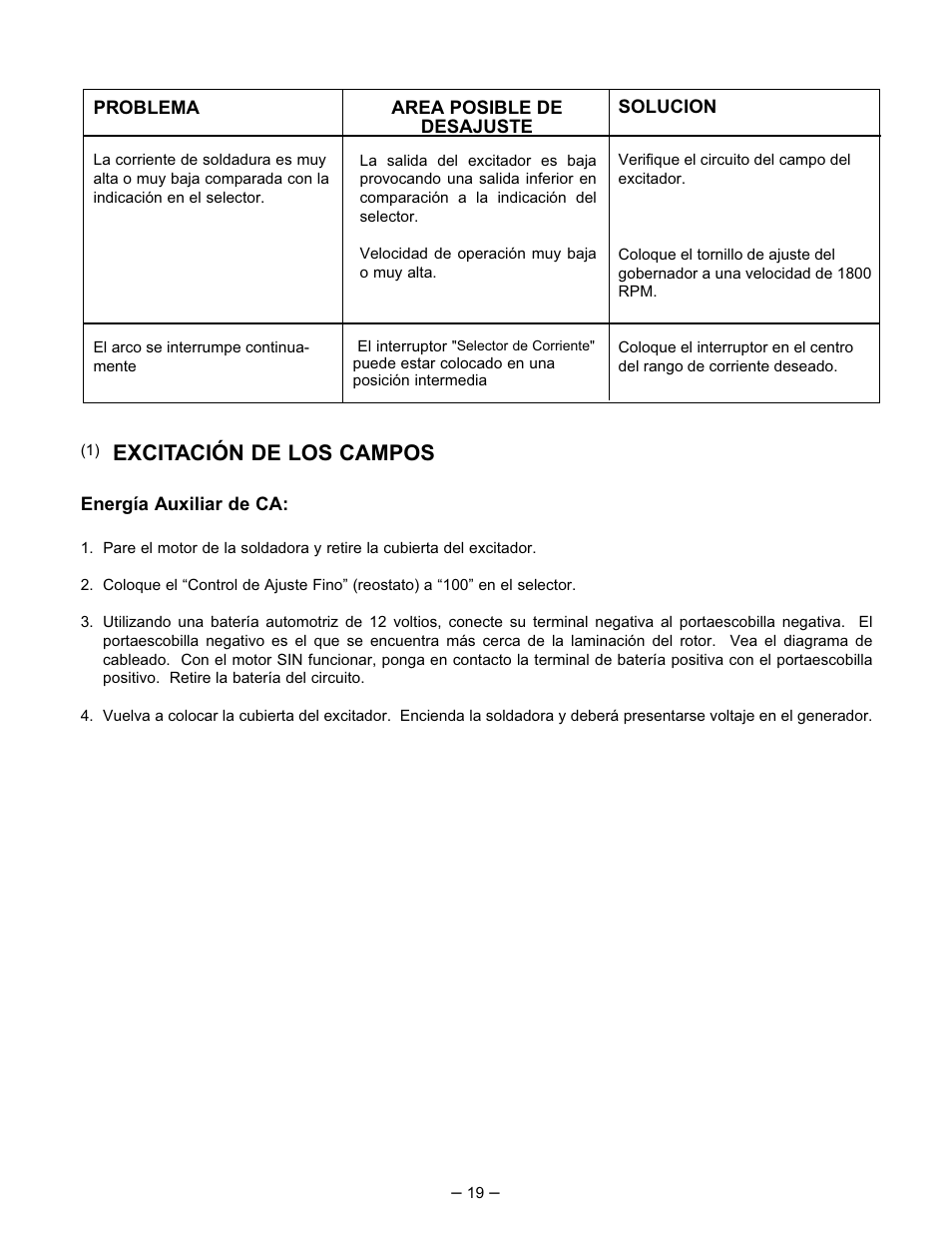 Excitación de los campos | Lincoln Electric IM519 350-SA PERKINS User Manual | Page 20 / 39