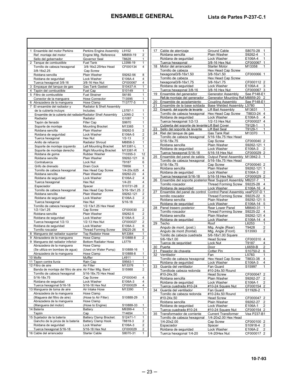 Ensamble general, Lista de partes p-237-c.1 | Lincoln Electric IM519 350-SA PERKINS User Manual | Page 24 / 39