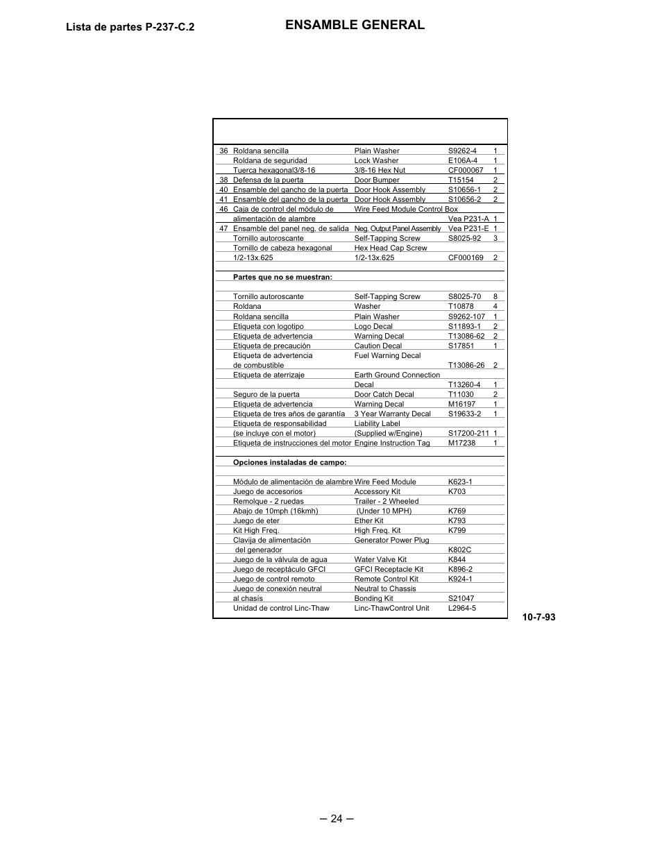 Ensamble general, Lista de partes p-237-c.2 | Lincoln Electric IM519 350-SA PERKINS User Manual | Page 25 / 39