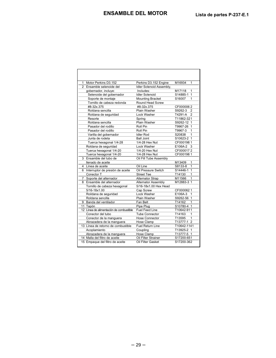 Ensamble del motor, Lista de partes p-237-e.1 | Lincoln Electric IM519 350-SA PERKINS User Manual | Page 30 / 39