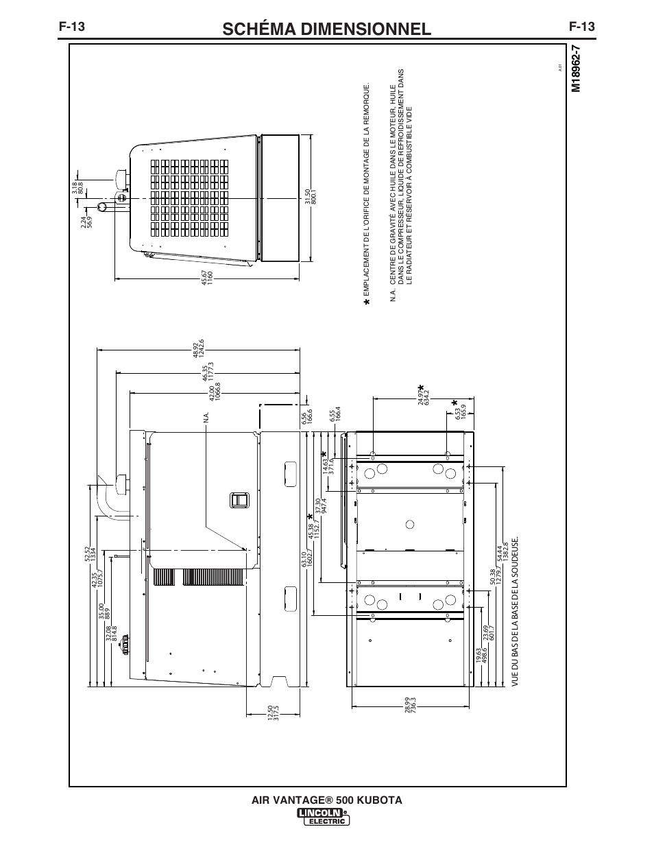 Schéma dimensionnel, F-13, Air vantage® 500 kubota | Lincoln Electric IM985 AIR VANTAGE 500 KUBOTA User Manual | Page 55 / 58