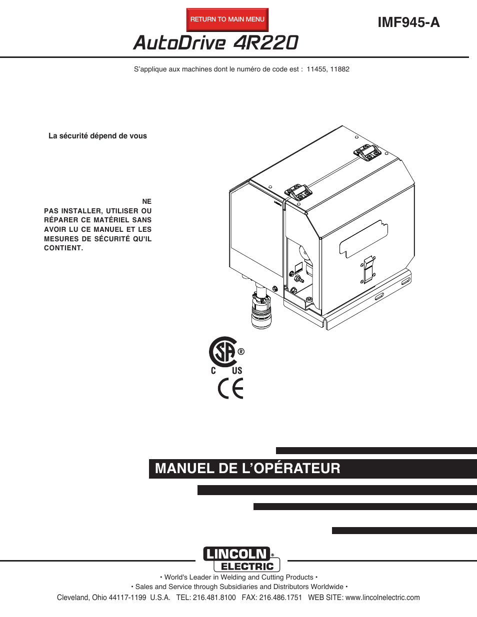Lincoln Electric IM945 AutoDrive 4R220 User Manual | 30 pages