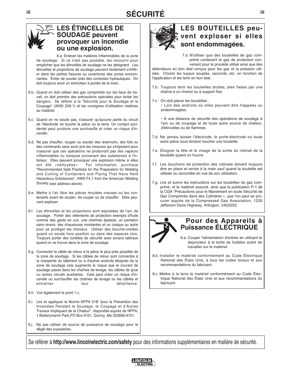 Sécurité, Pour des appareils à puissance électrique | Lincoln Electric IM945 AutoDrive 4R220 User Manual | Page 4 / 30