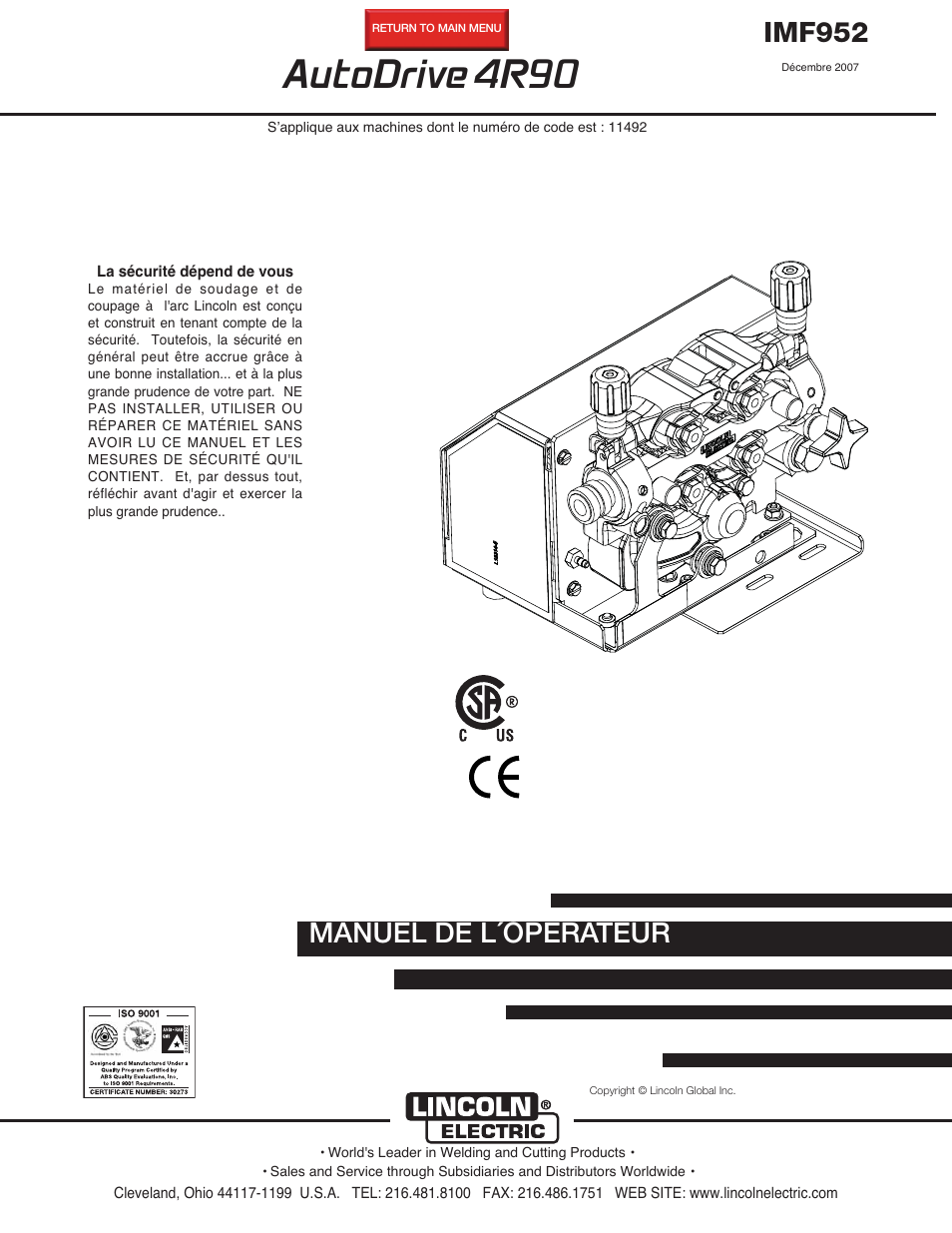 Lincoln Electric IM952 AutoDrive 4R90 User Manual | 31 pages