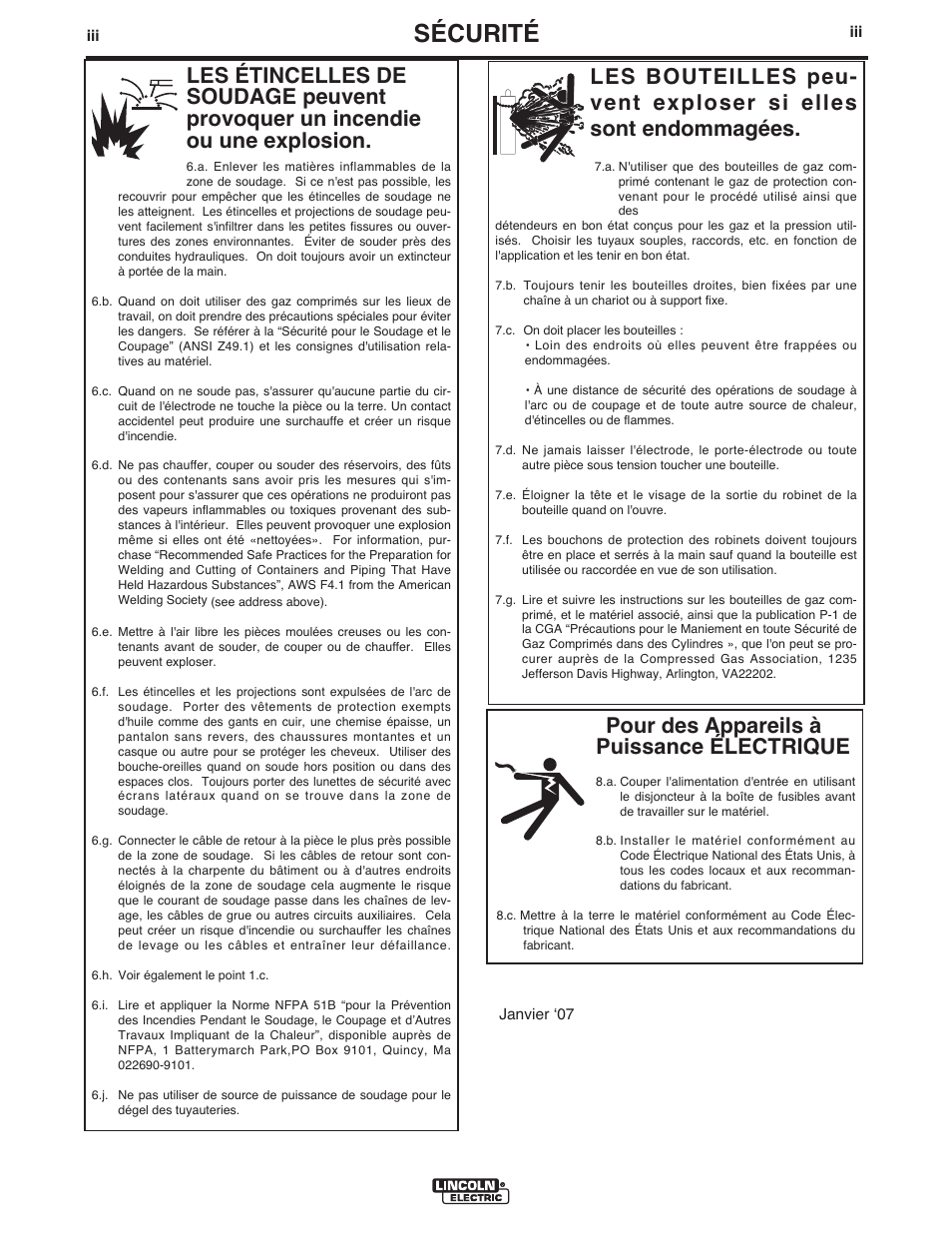 Sécurité, Pour des appareils à puissance électrique | Lincoln Electric IM952 AutoDrive 4R90 User Manual | Page 4 / 31