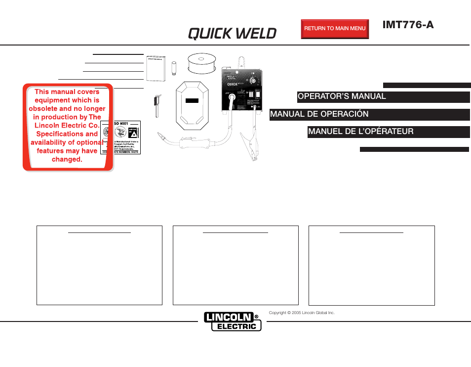 Lincoln Electric IMT776 Bester QUICK WELD User Manual | 36 pages