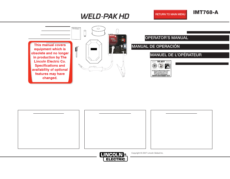 Lincoln Electric IMT768 Bester WELD-PAK HD User Manual | 48 pages