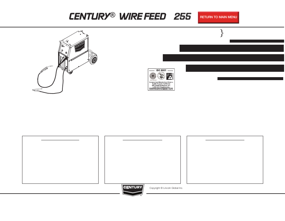 Lincoln Electric IMT953 CENTURY WIRE FEED 255 User Manual | 44 pages