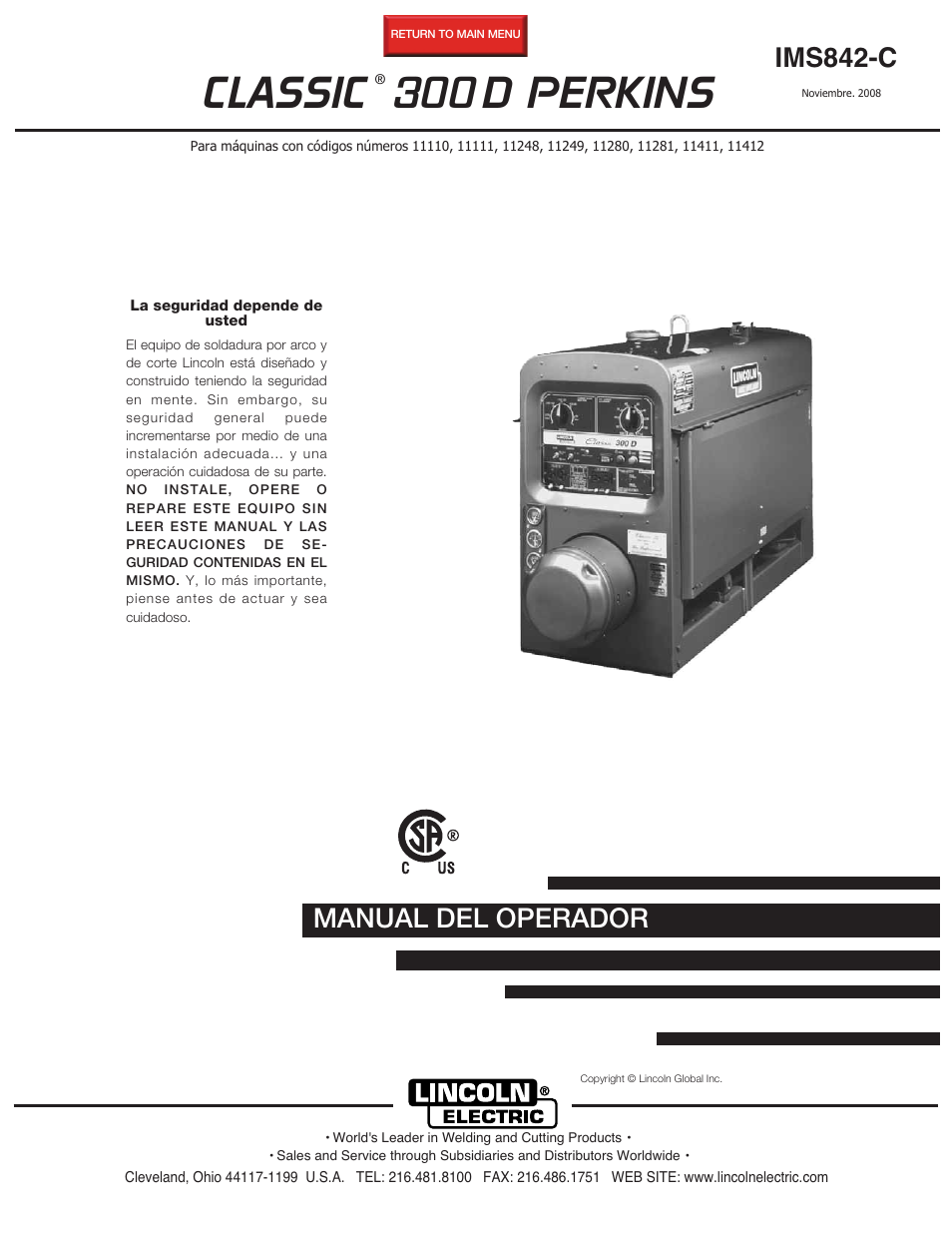 Lincoln Electric IM842 CLASSIC 300 D PERKINS User Manual | 37 pages