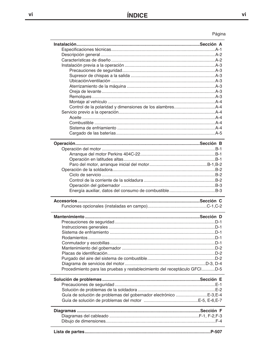 Índice | Lincoln Electric IM842 CLASSIC 300 D PERKINS User Manual | Page 7 / 37