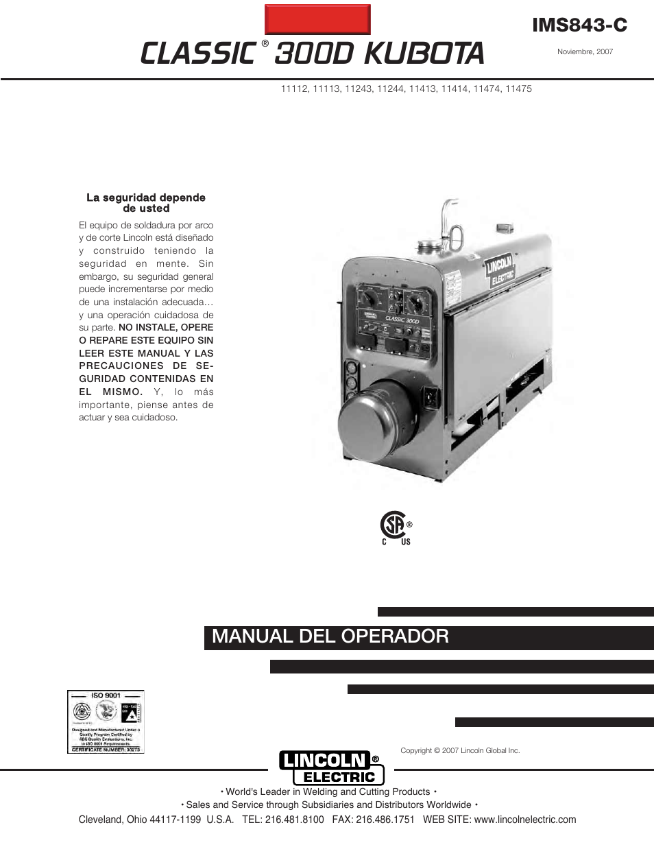 Lincoln Electric IM843 CLASSIC 300 D KUBOTA User Manual | 37 pages