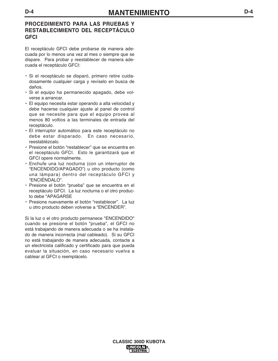 Mantenimiento | Lincoln Electric IM843 CLASSIC 300 D KUBOTA User Manual | Page 21 / 37