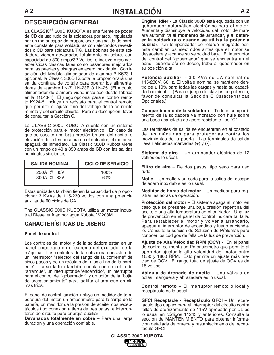 Instalación, Descripción general | Lincoln Electric IM843 CLASSIC 300 D KUBOTA User Manual | Page 9 / 37