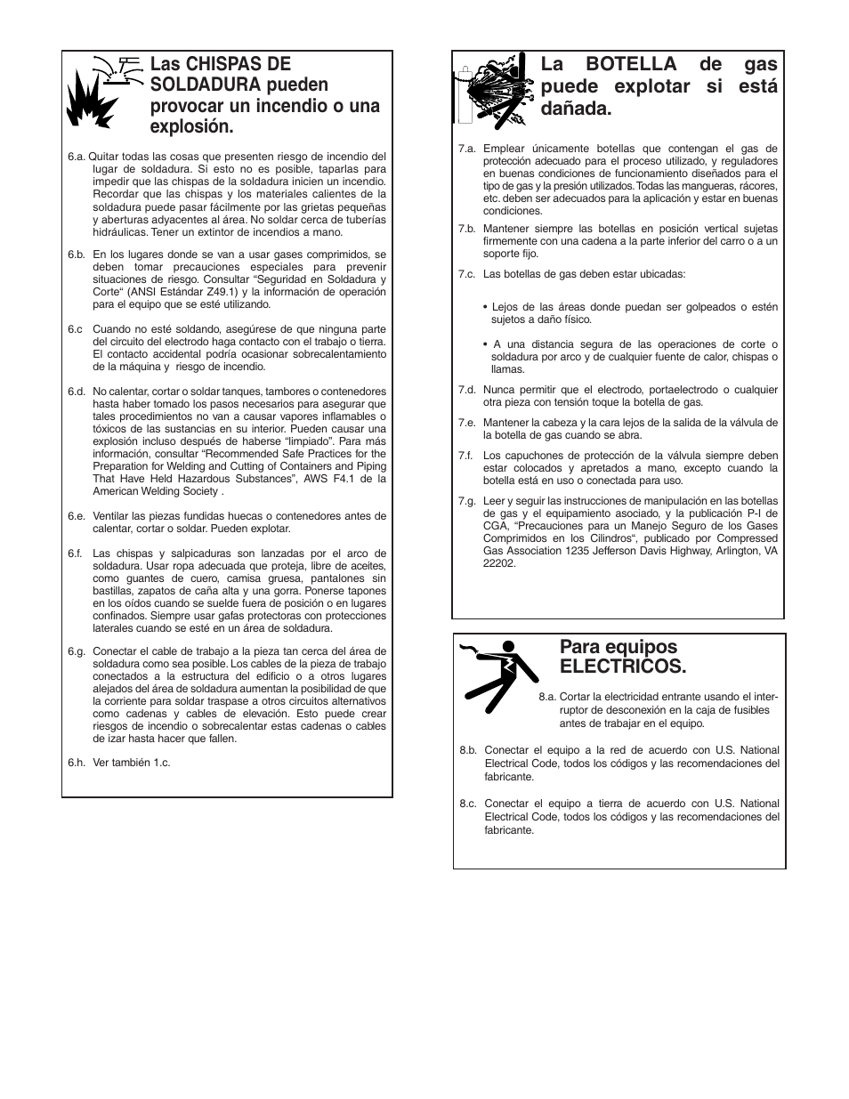 La botella de gas puede explotar si está dañada, Para equipos electricos | Lincoln Electric IM544 Commander 400 User Manual | Page 4 / 47