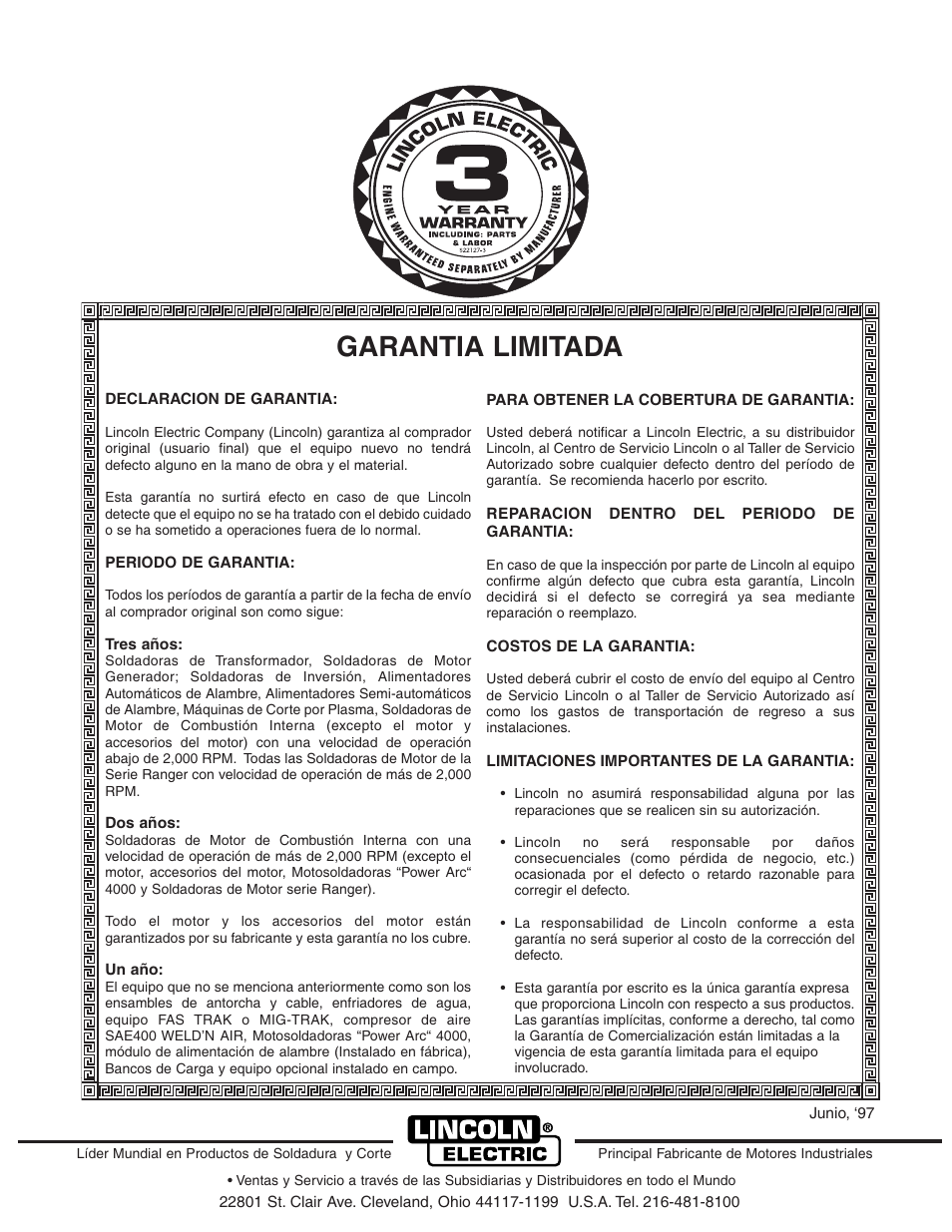 Garantia limitada | Lincoln Electric IM544 Commander 400 User Manual | Page 47 / 47