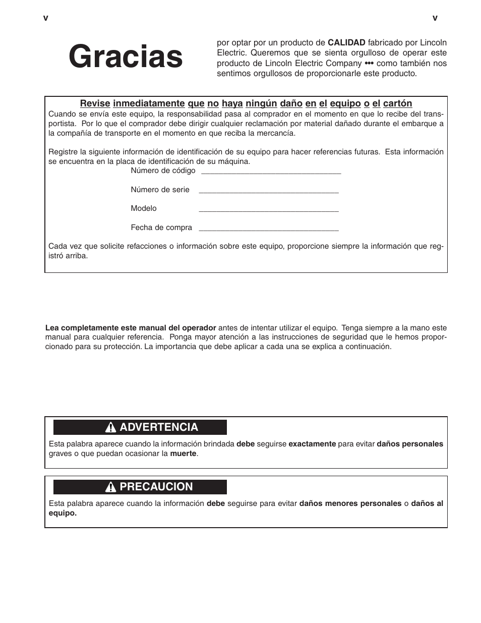 Gracias | Lincoln Electric IM544 Commander 400 User Manual | Page 5 / 47