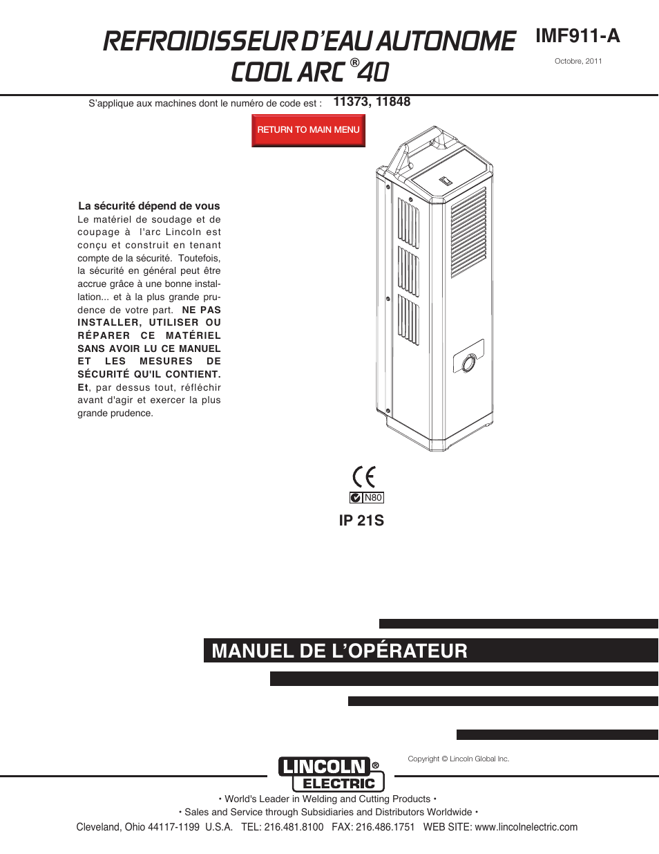 Lincoln Electric IM911 COOL ARC 40 STAND ALONE User Manual | 28 pages