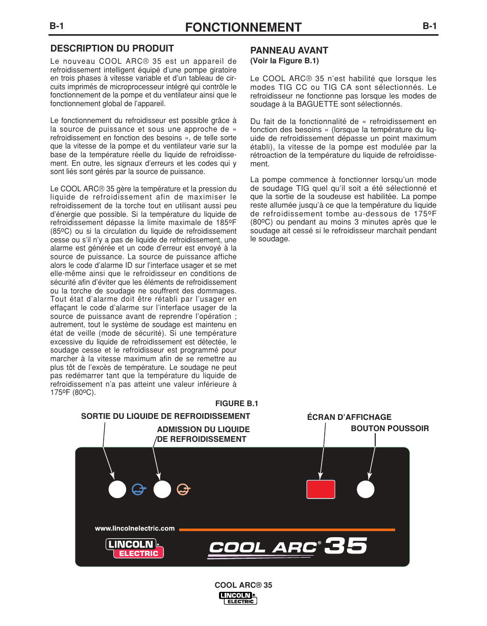 Fonctionnement | Lincoln Electric IM959 COOL ARC 35 User Manual | Page 10 / 22